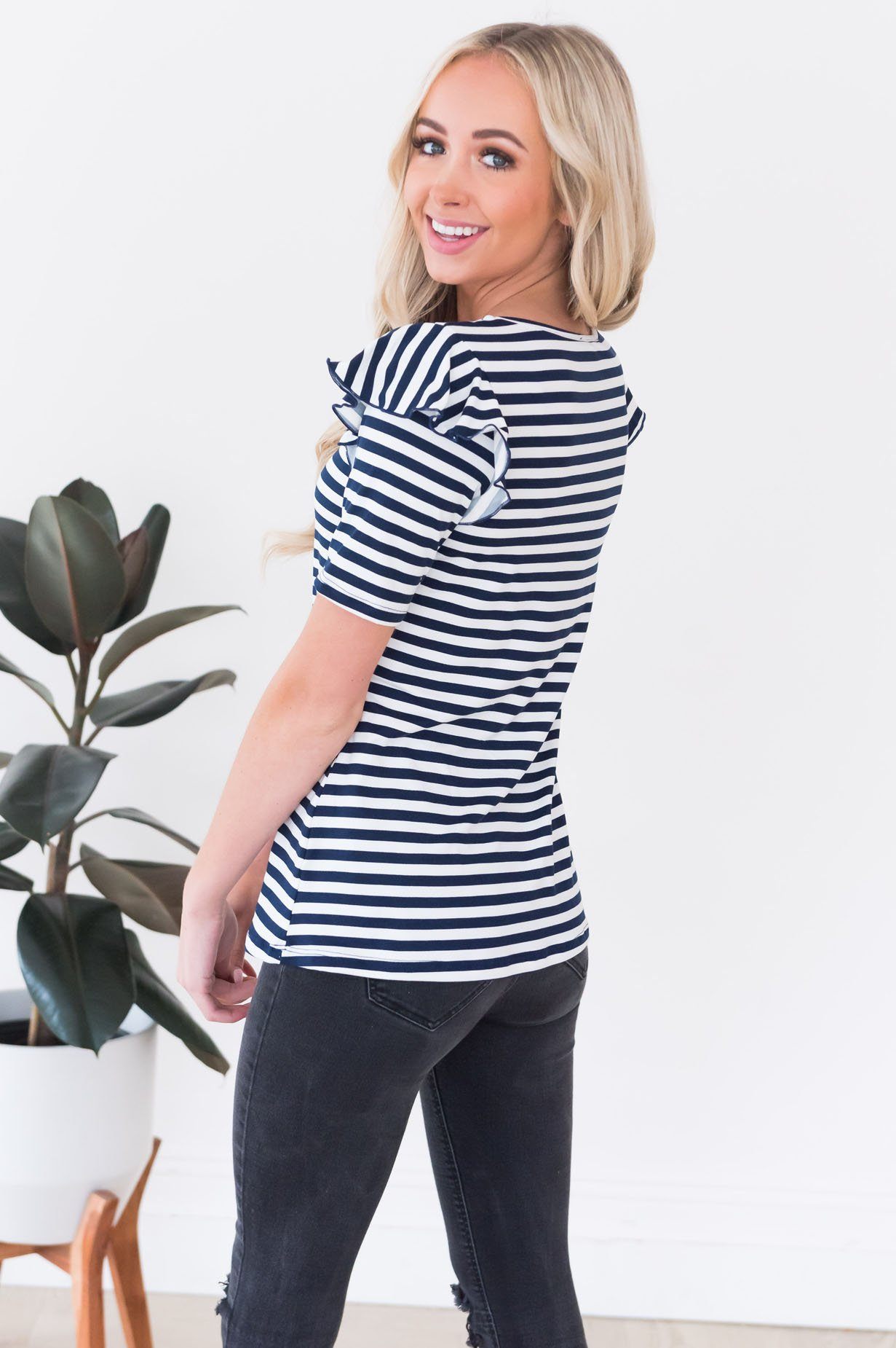 Charming Ruffle Shoulder Top Tops vendor-unknown 