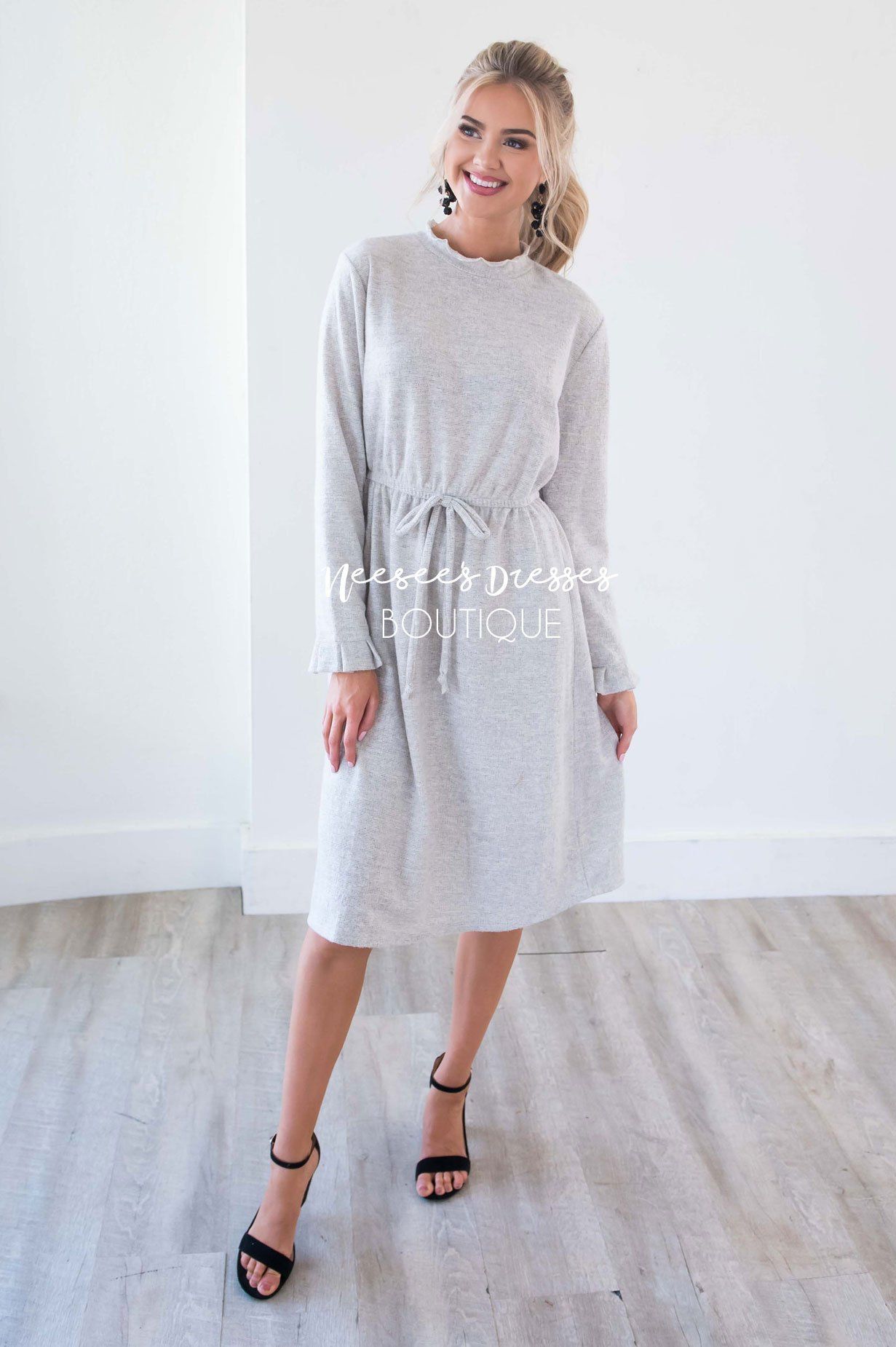 The Keely Ruffle Neckline & Wrists Sweater Dress Modest Dresses vendor-unknown 