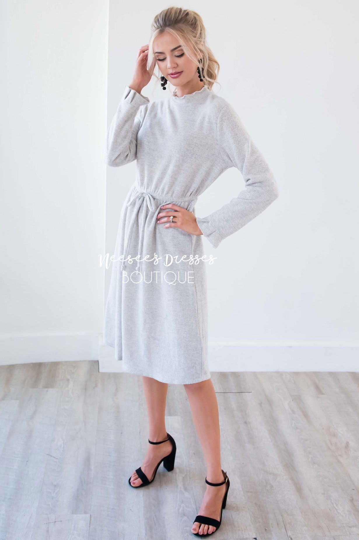 The Keely Ruffle Neckline & Wrists Sweater Dress Modest Dresses vendor-unknown 