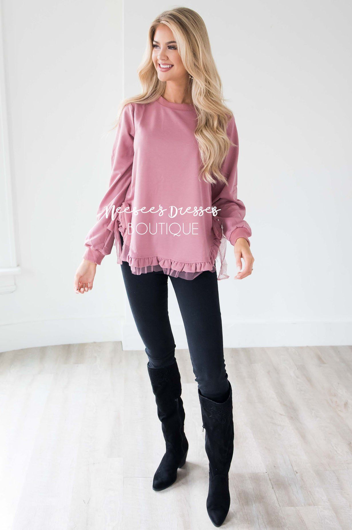 My Great Escape Chiffon Hem Sweater Tops vendor-unknown 
