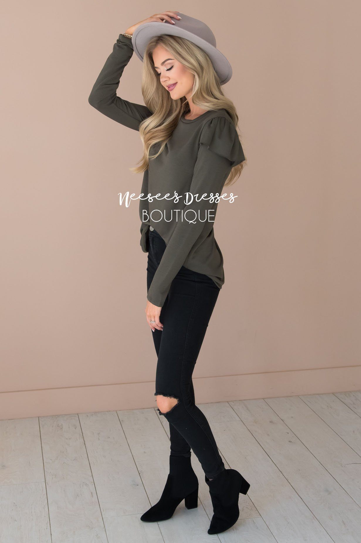 You're So Beautiful Ruffle Sleeve Top Modest Dresses vendor-unknown 