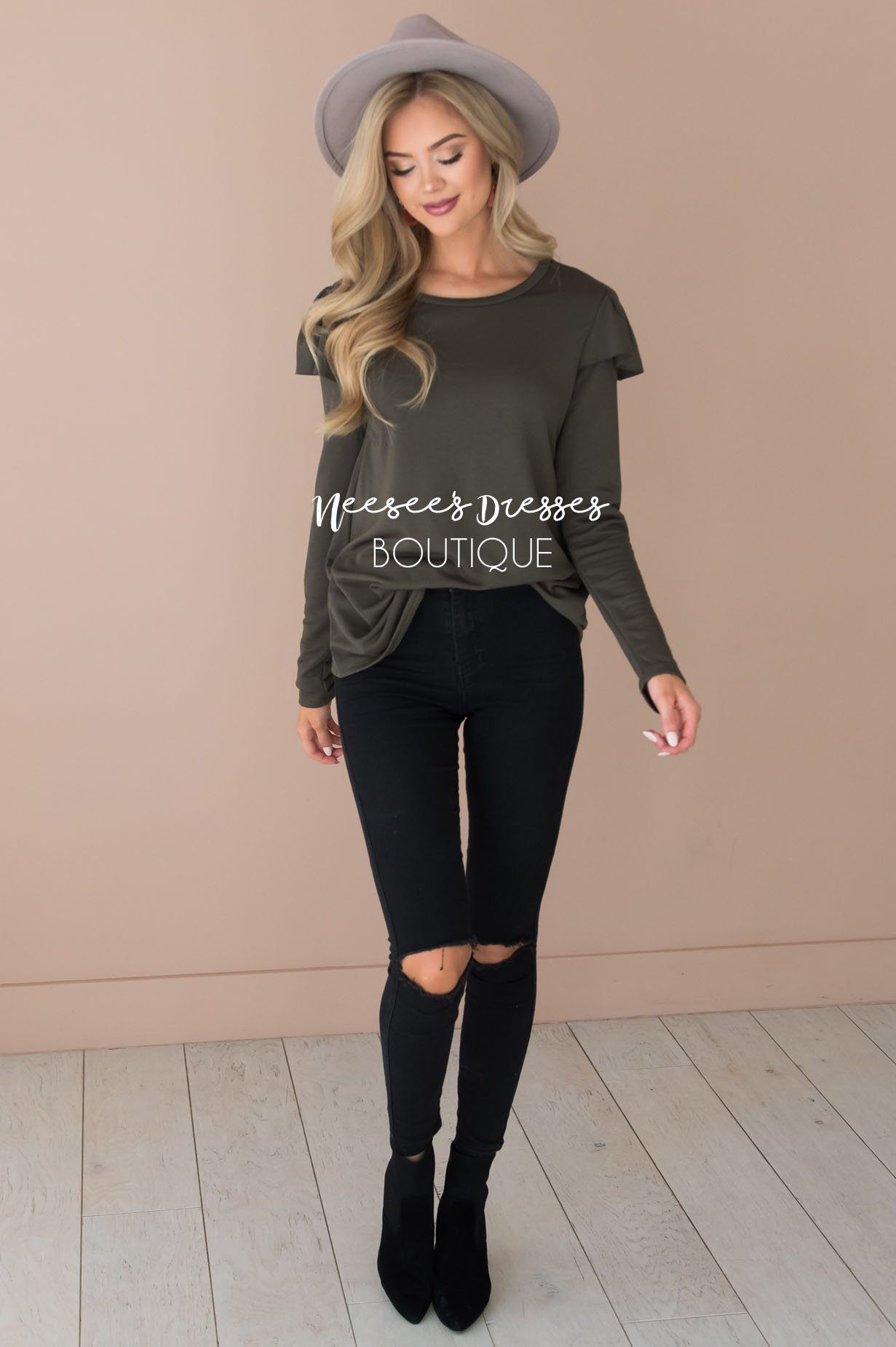 You're So Beautiful Ruffle Sleeve Top Modest Dresses vendor-unknown 