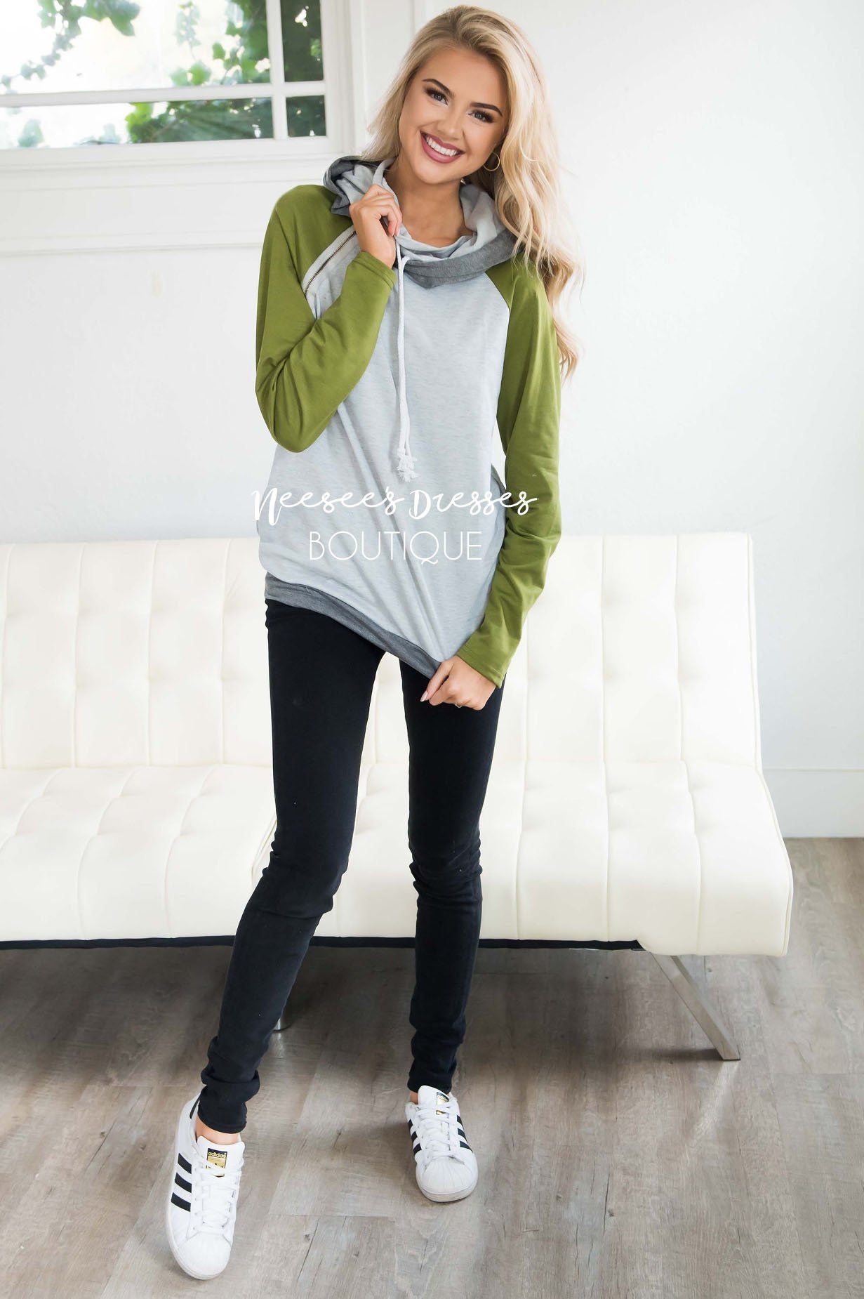 Shoulder Zip Double Hoodie Sweater Tops vendor-unknown 