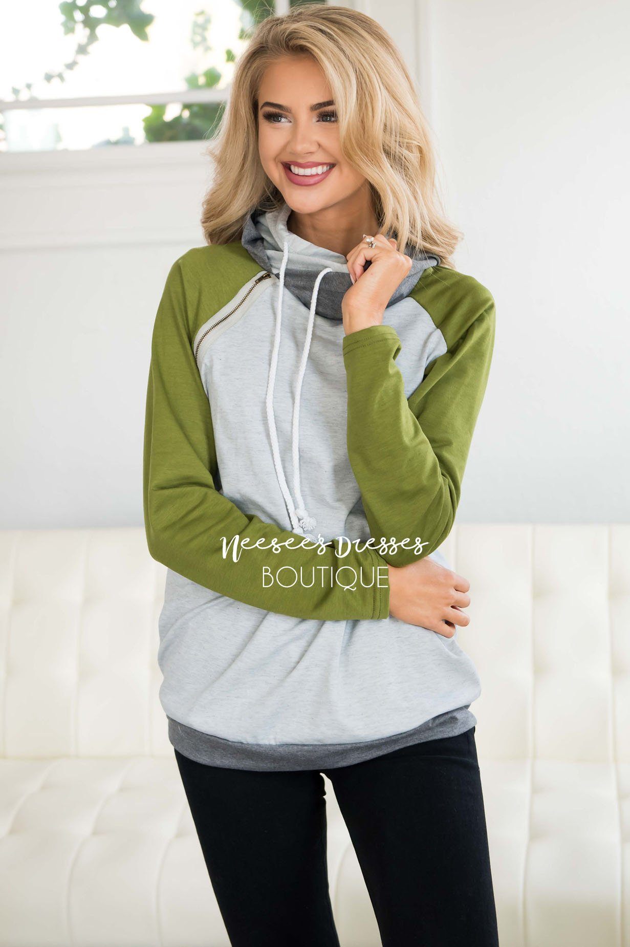 Shoulder Zip Double Hoodie Sweater Tops vendor-unknown 