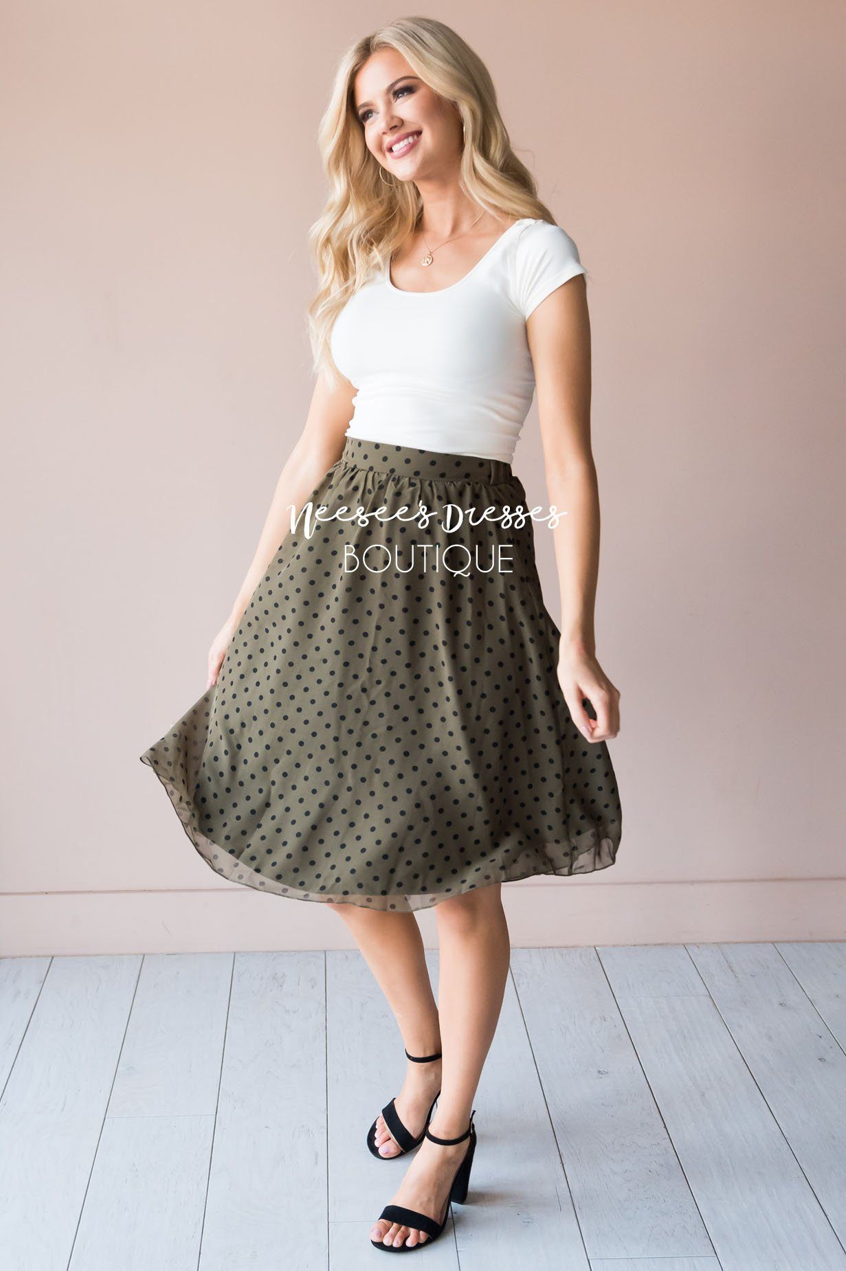 Pretty in Dots Modest Skirt Skirts vendor-unknown 