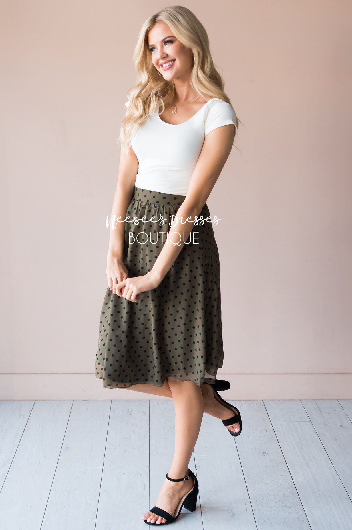 Pretty in Dots Modest Skirt Skirts vendor-unknown 