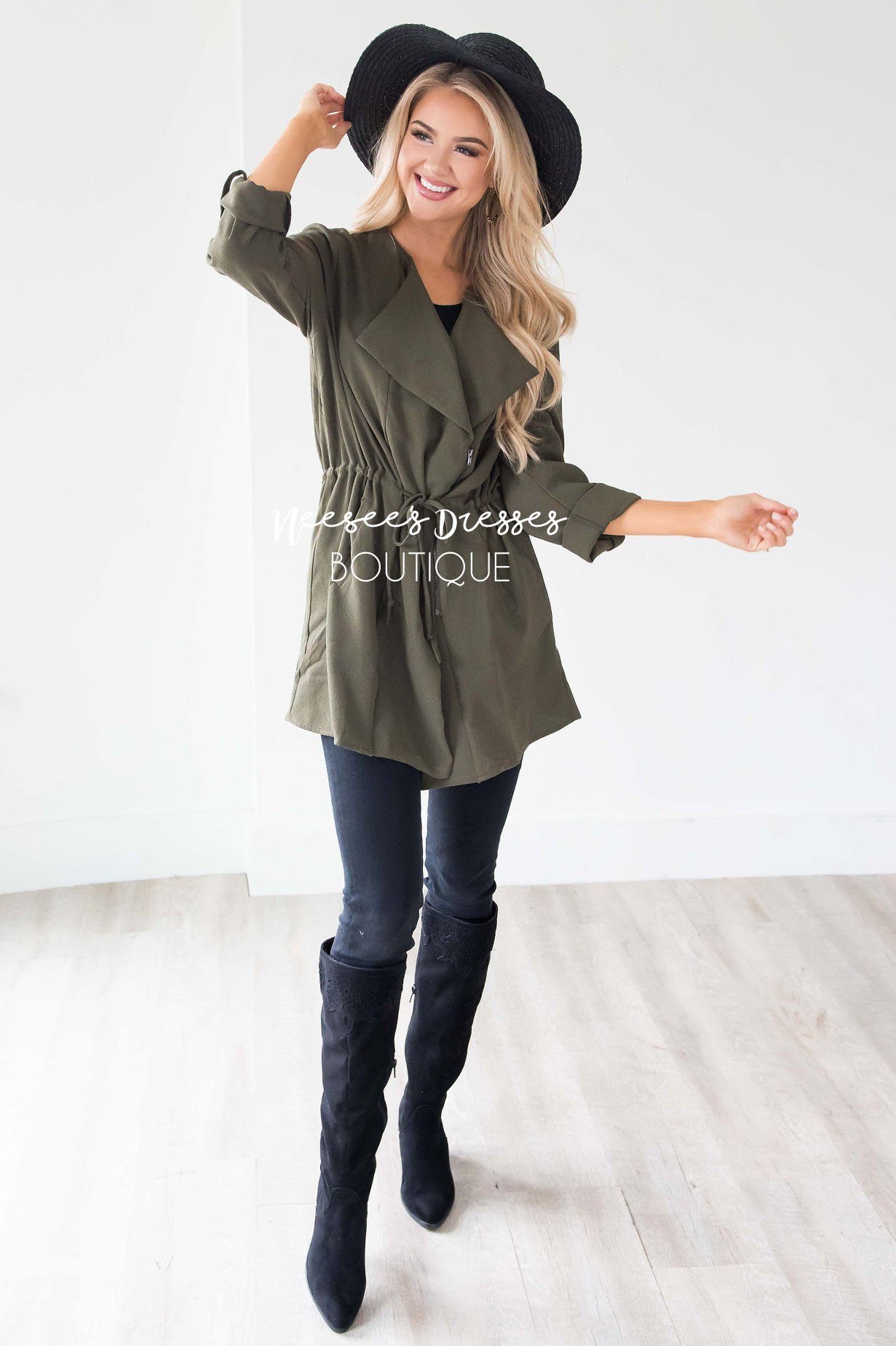 Born To Explore Tie Waist Jacket Tops vendor-unknown 