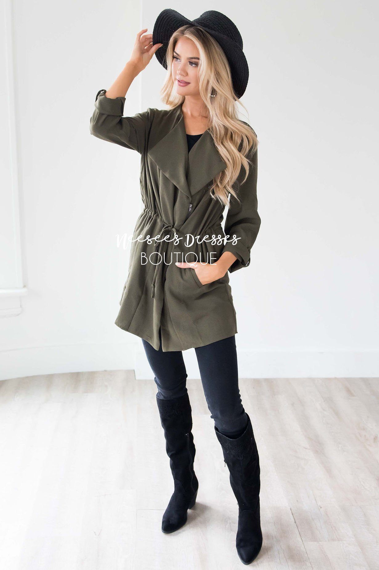 Born To Explore Tie Waist Jacket Tops vendor-unknown 
