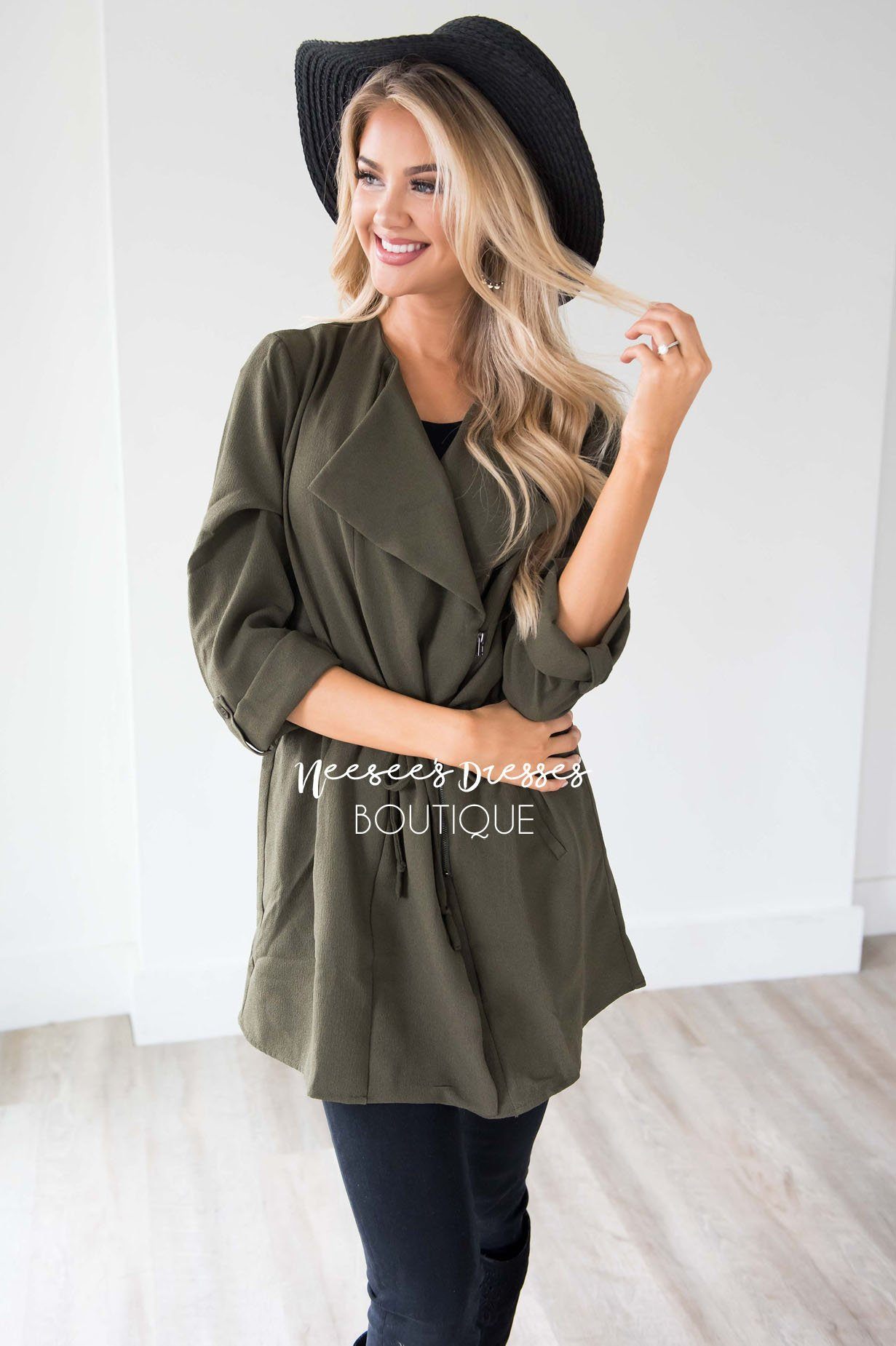 Born To Explore Tie Waist Jacket Tops vendor-unknown 