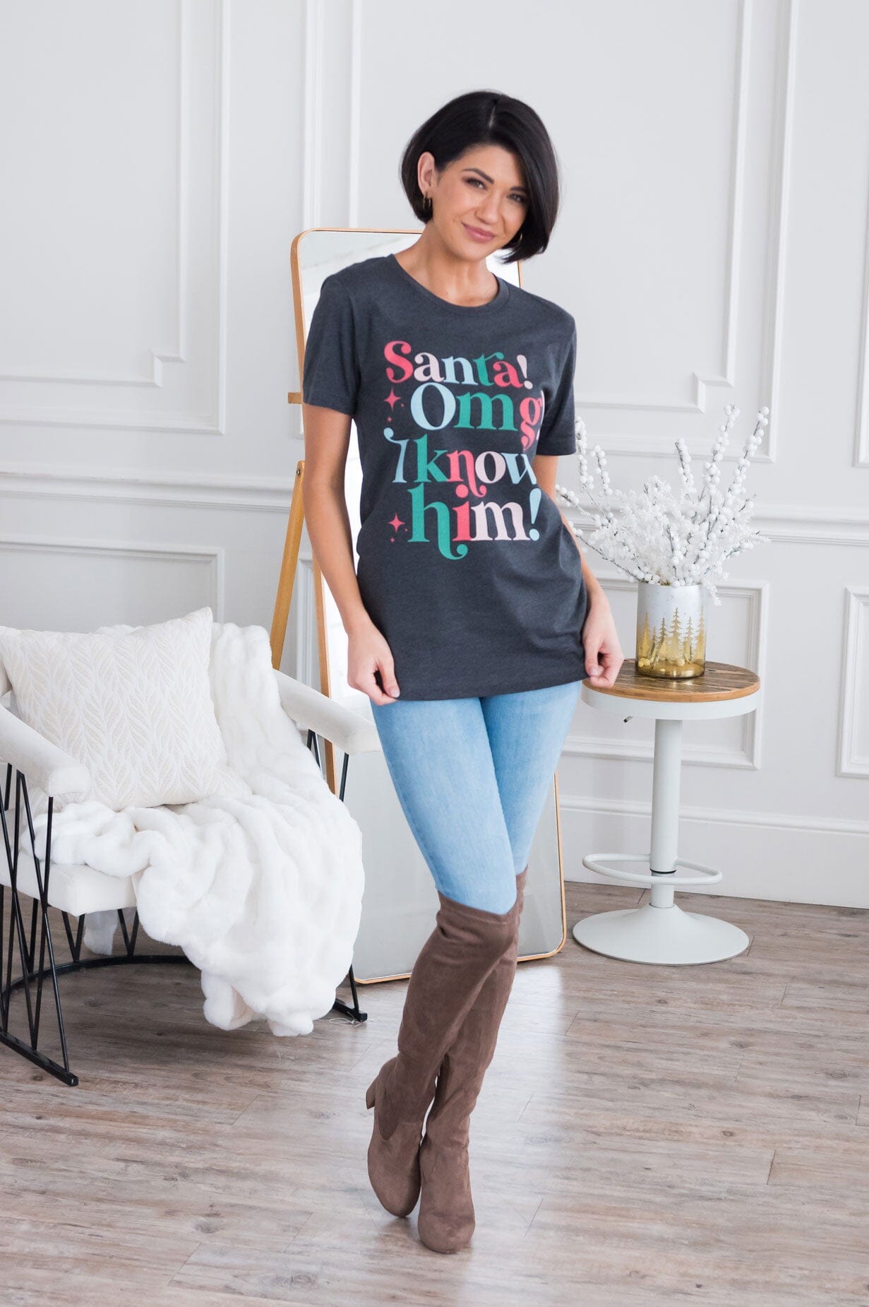 Santa OMG Modest Graphic Tee Modest Dresses vendor-unknown 