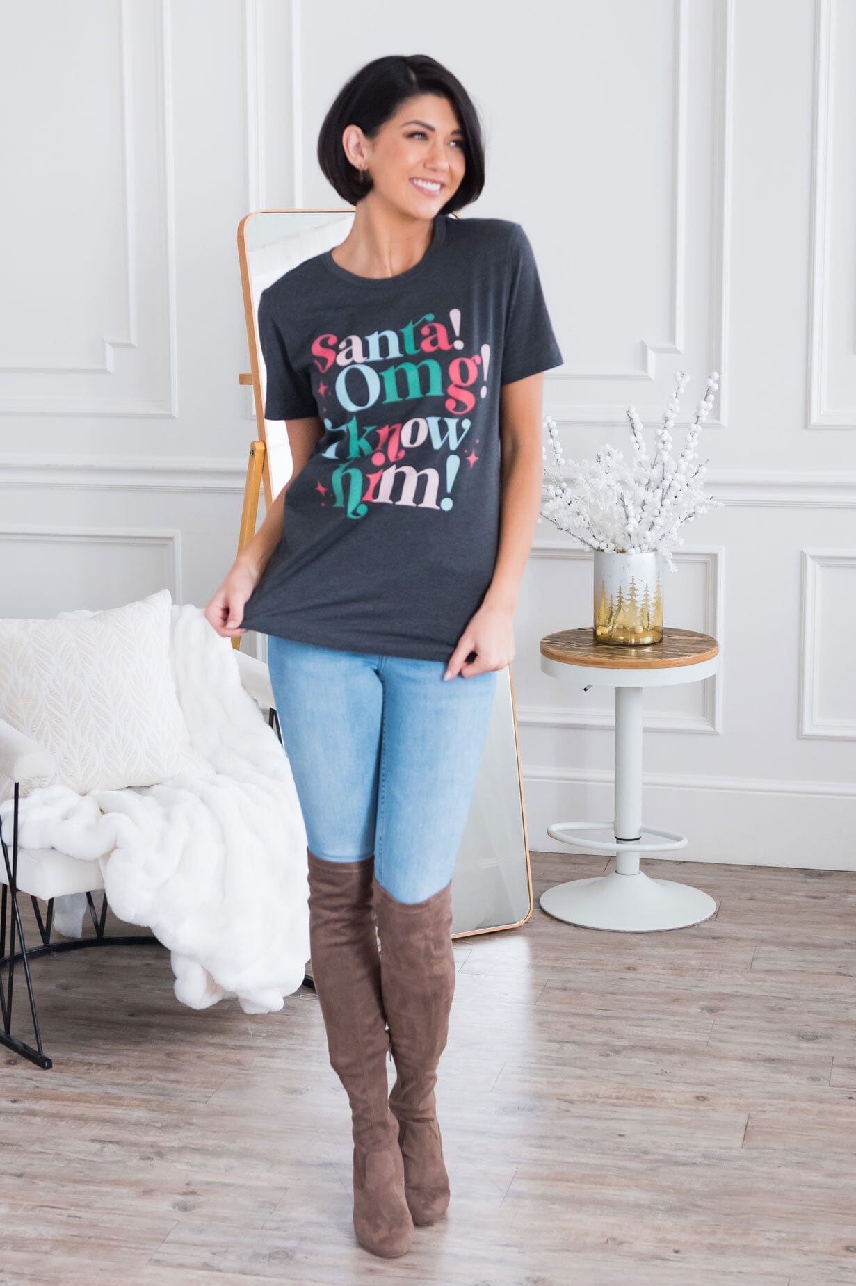 Santa OMG Modest Graphic Tee Modest Dresses vendor-unknown 