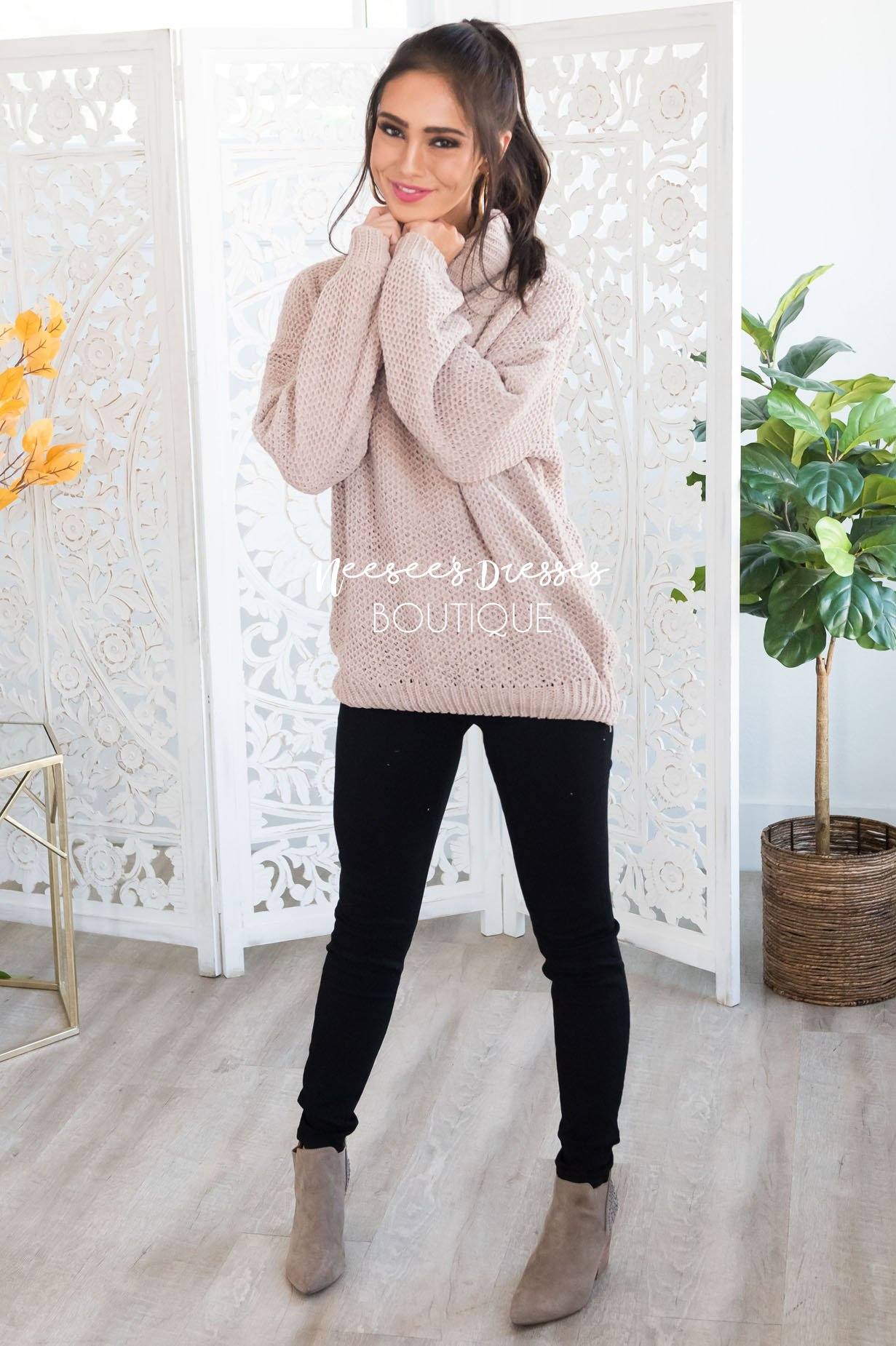 On The Hunt Modest Waffle Knit Sweater Modest Dresses vendor-unknown 