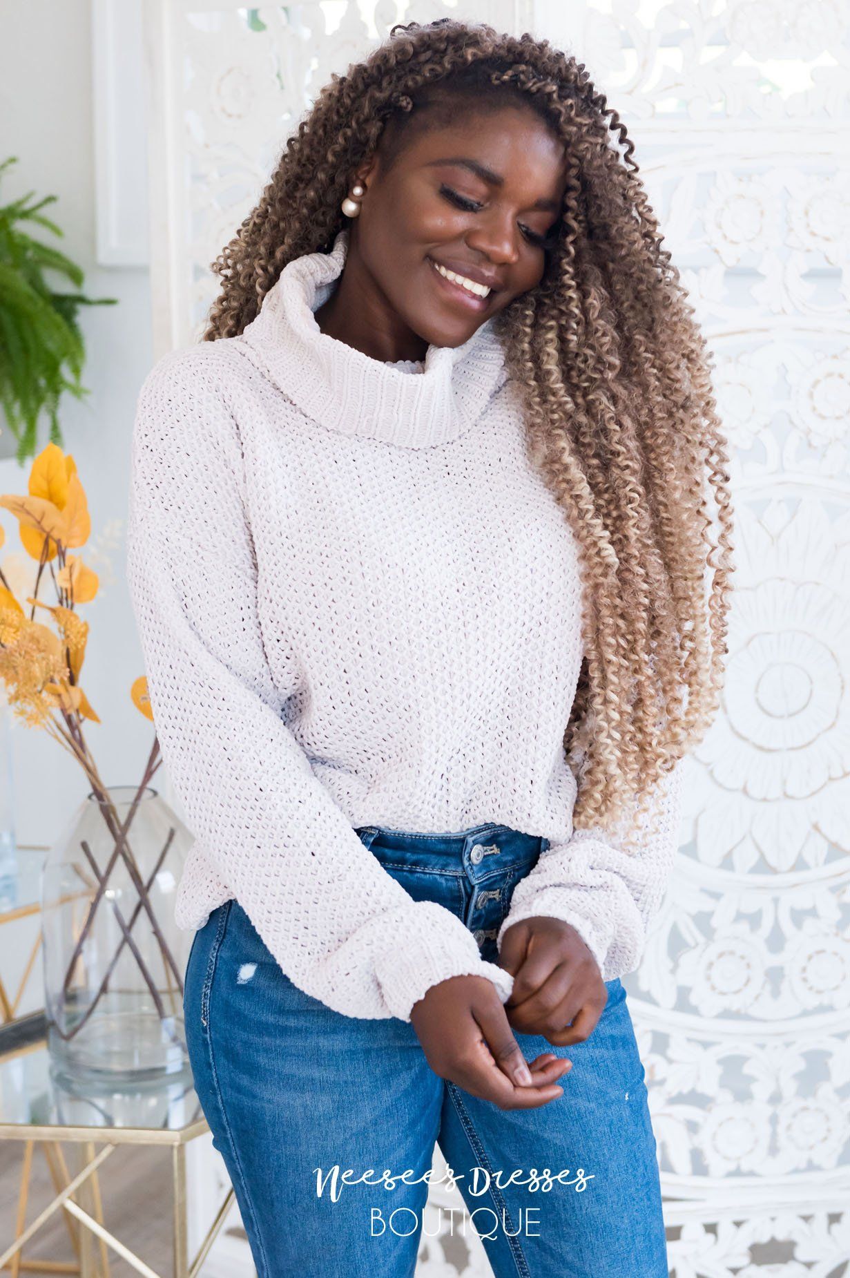 On The Hunt Modest Waffle Knit Sweater Modest Dresses vendor-unknown 