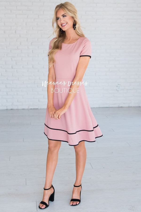 Pink with Black Trim Dress Modest Dress | Best Place To Buy Modest ...