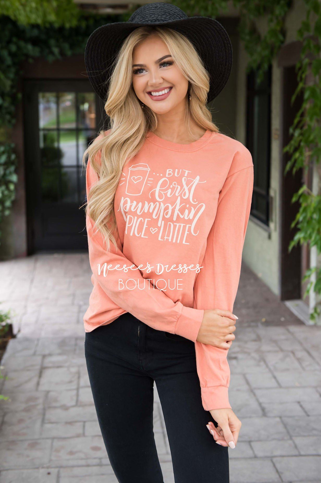 But First Pumpkin Spice Graphic Tee Tops vendor-unknown 