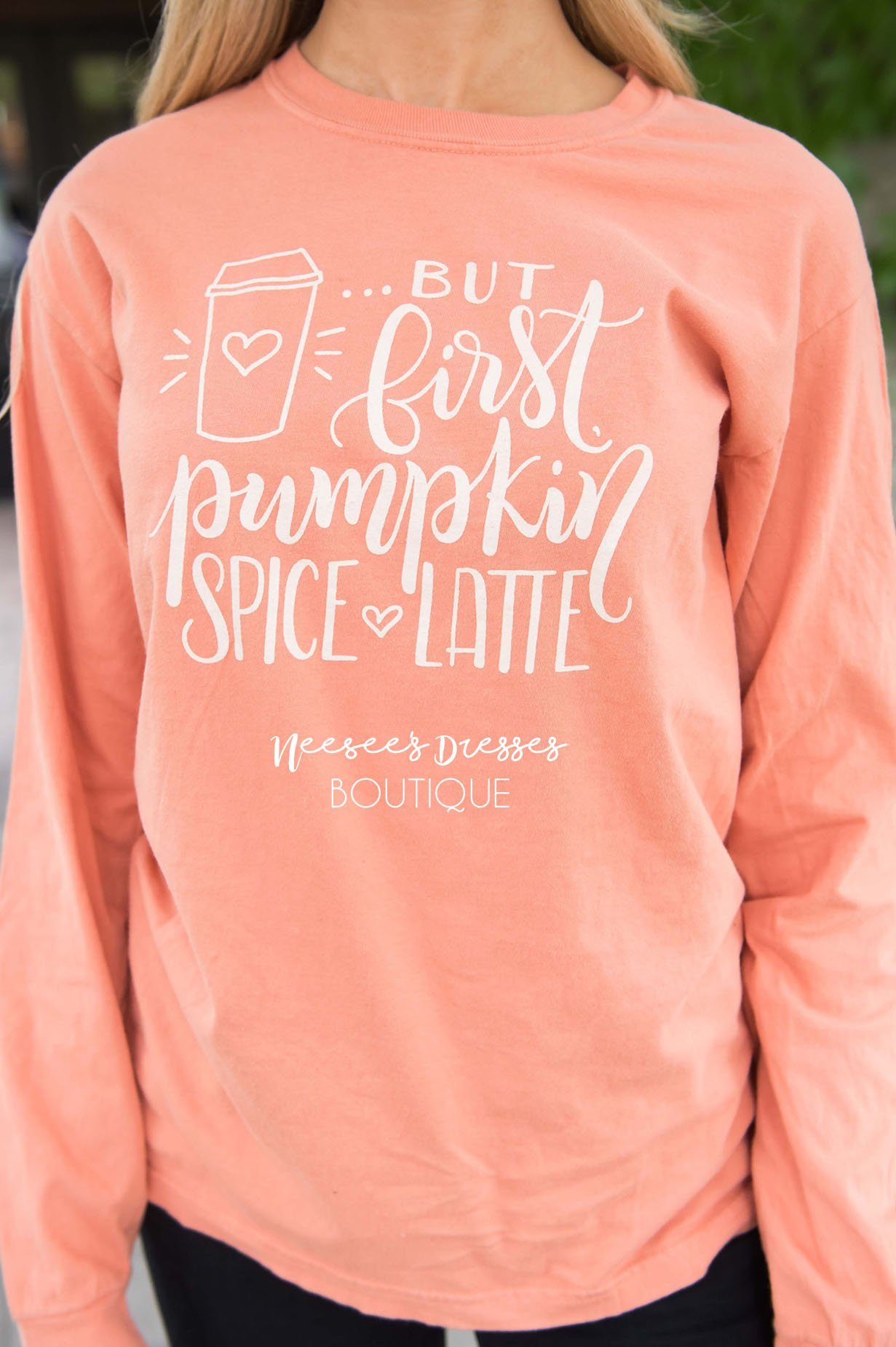 But First Pumpkin Spice Graphic Tee Tops vendor-unknown 