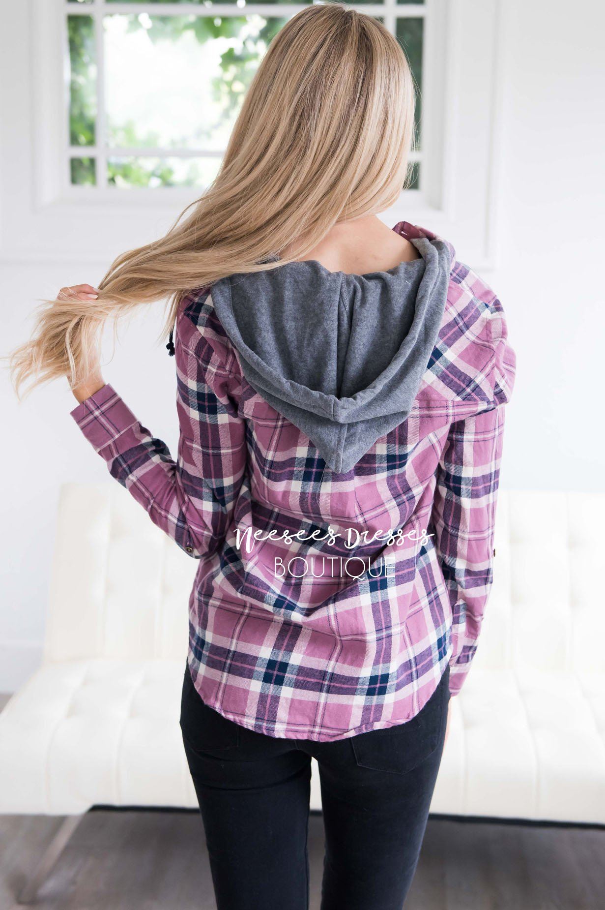 Steady My Soul Plaid Button Up Hoodie Tops vendor-unknown 