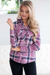 Steady My Soul Plaid Button Up Hoodie Tops vendor-unknown
