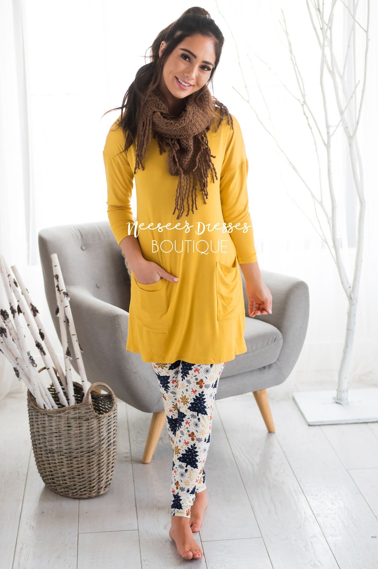 Button Back Pocket Tunic Modest Dresses vendor-unknown 