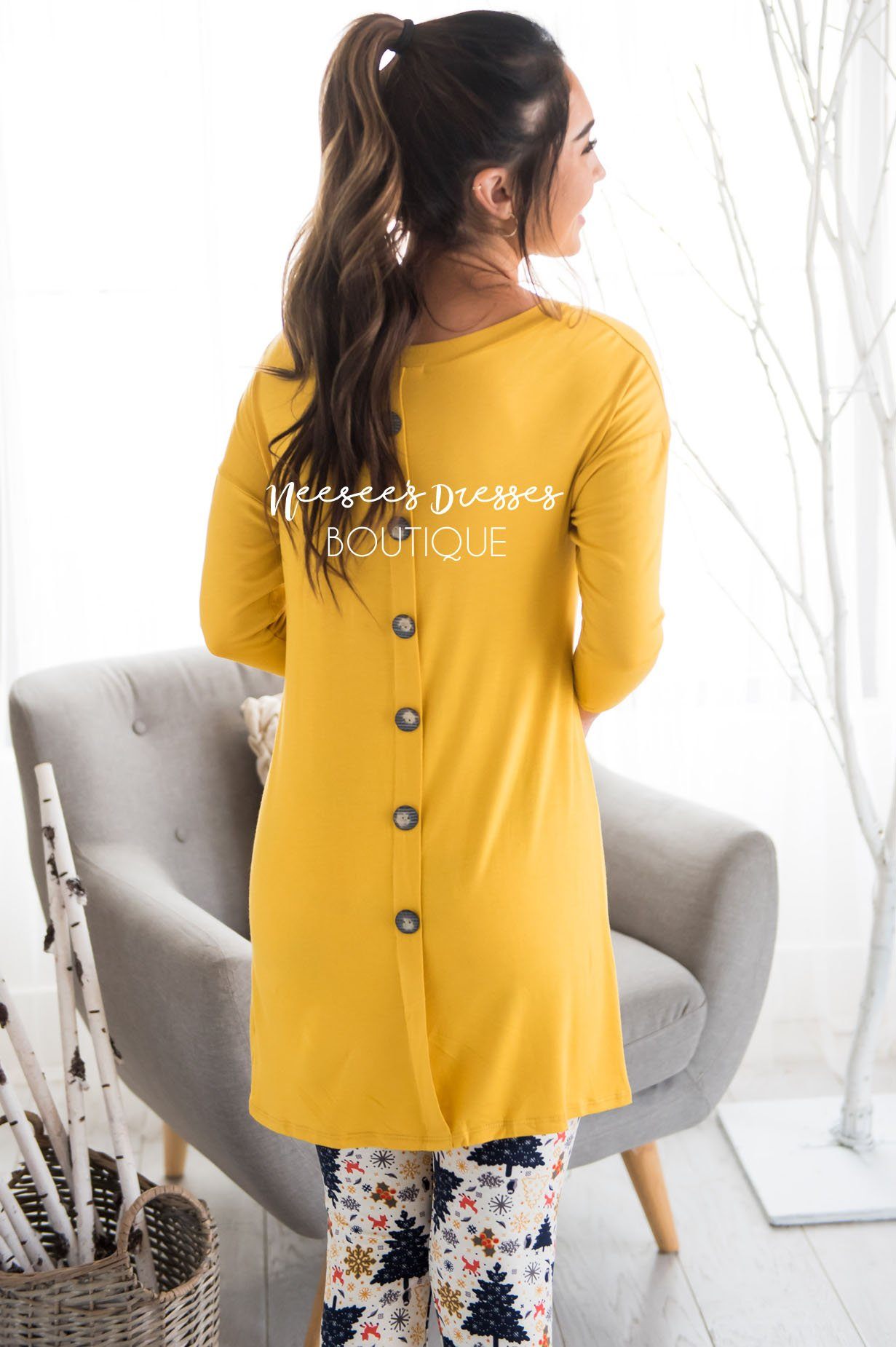 Button Back Pocket Tunic Modest Dresses vendor-unknown 