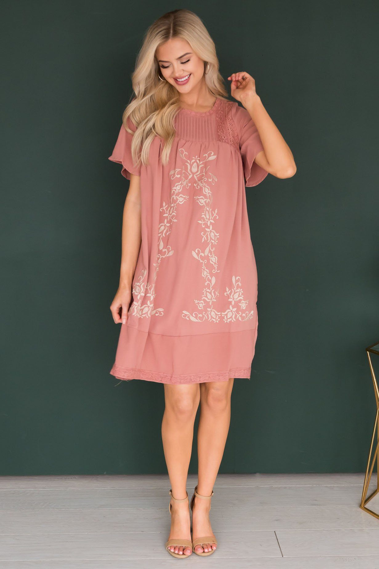 The Paige Embroidered Shift Dress Modest Dresses vendor-unknown 