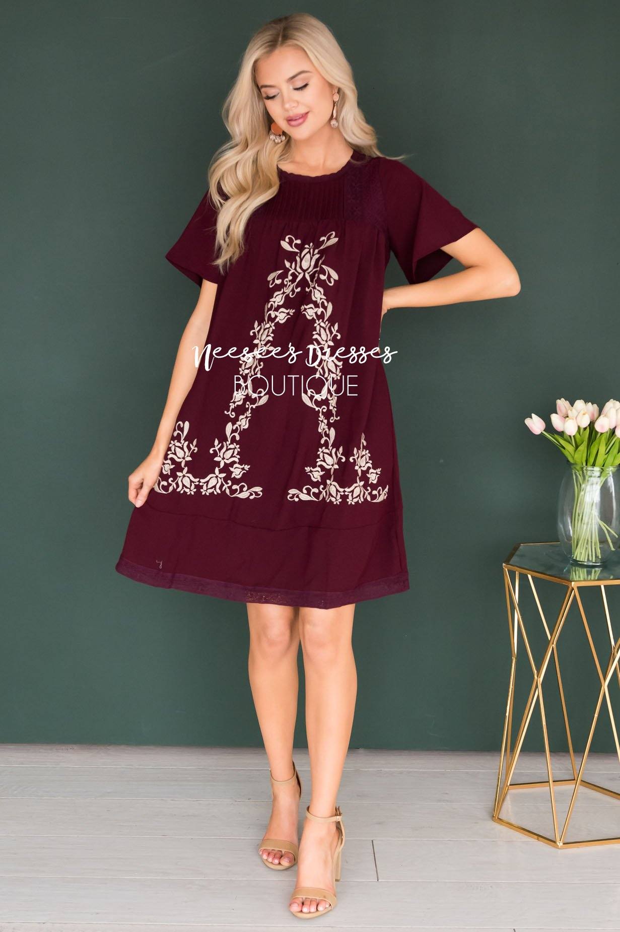 The Paige Embroidered Shift Dress Modest Dresses vendor-unknown 
