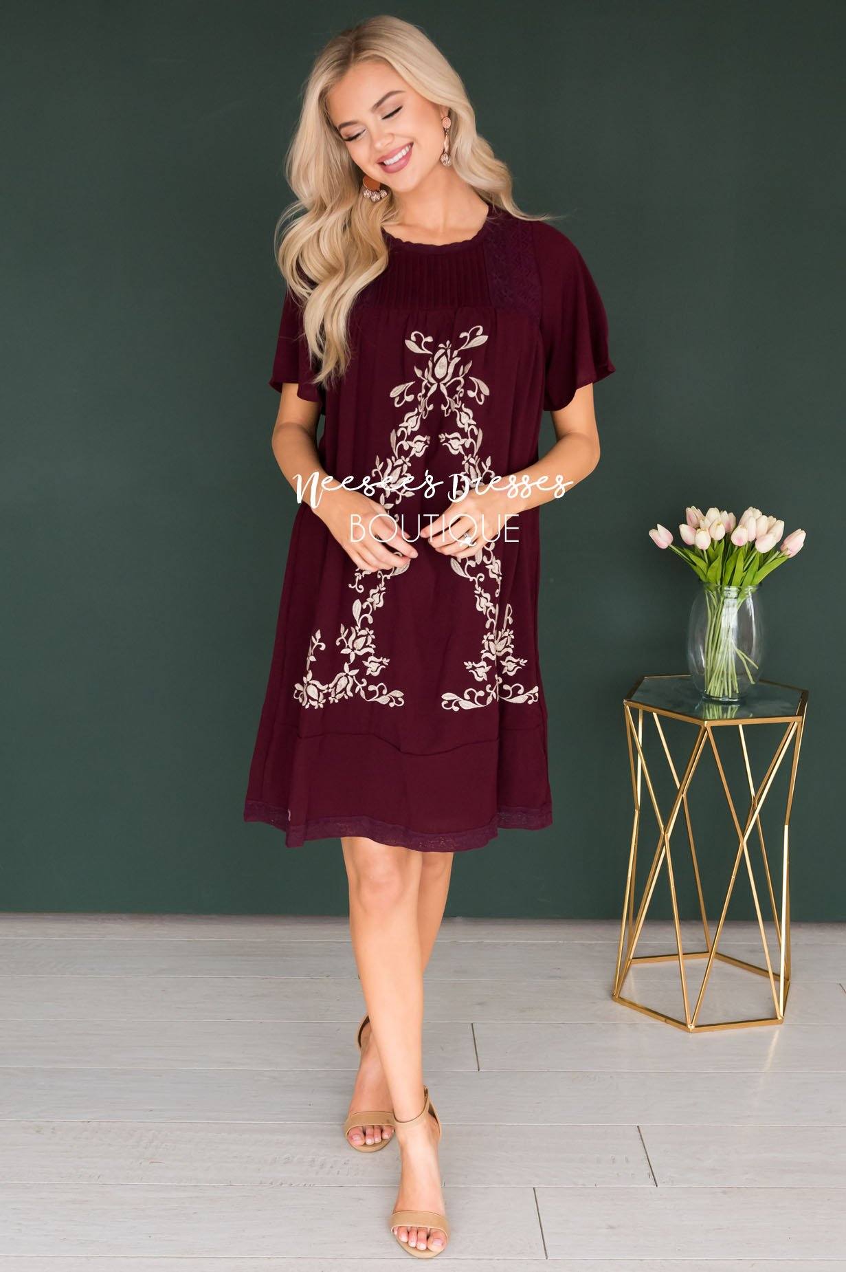 The Paige Embroidered Shift Dress Modest Dresses vendor-unknown 