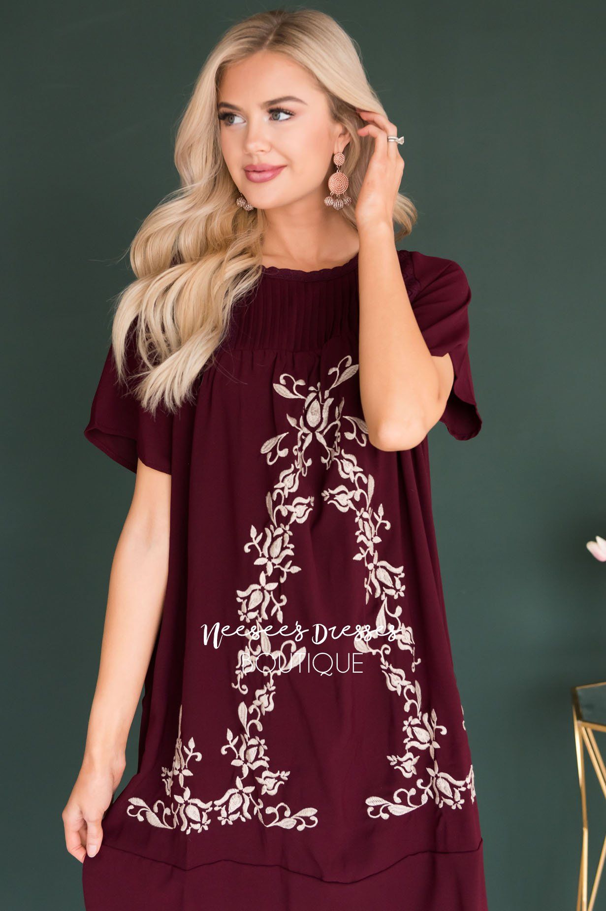 The Paige Embroidered Shift Dress Modest Dresses vendor-unknown 