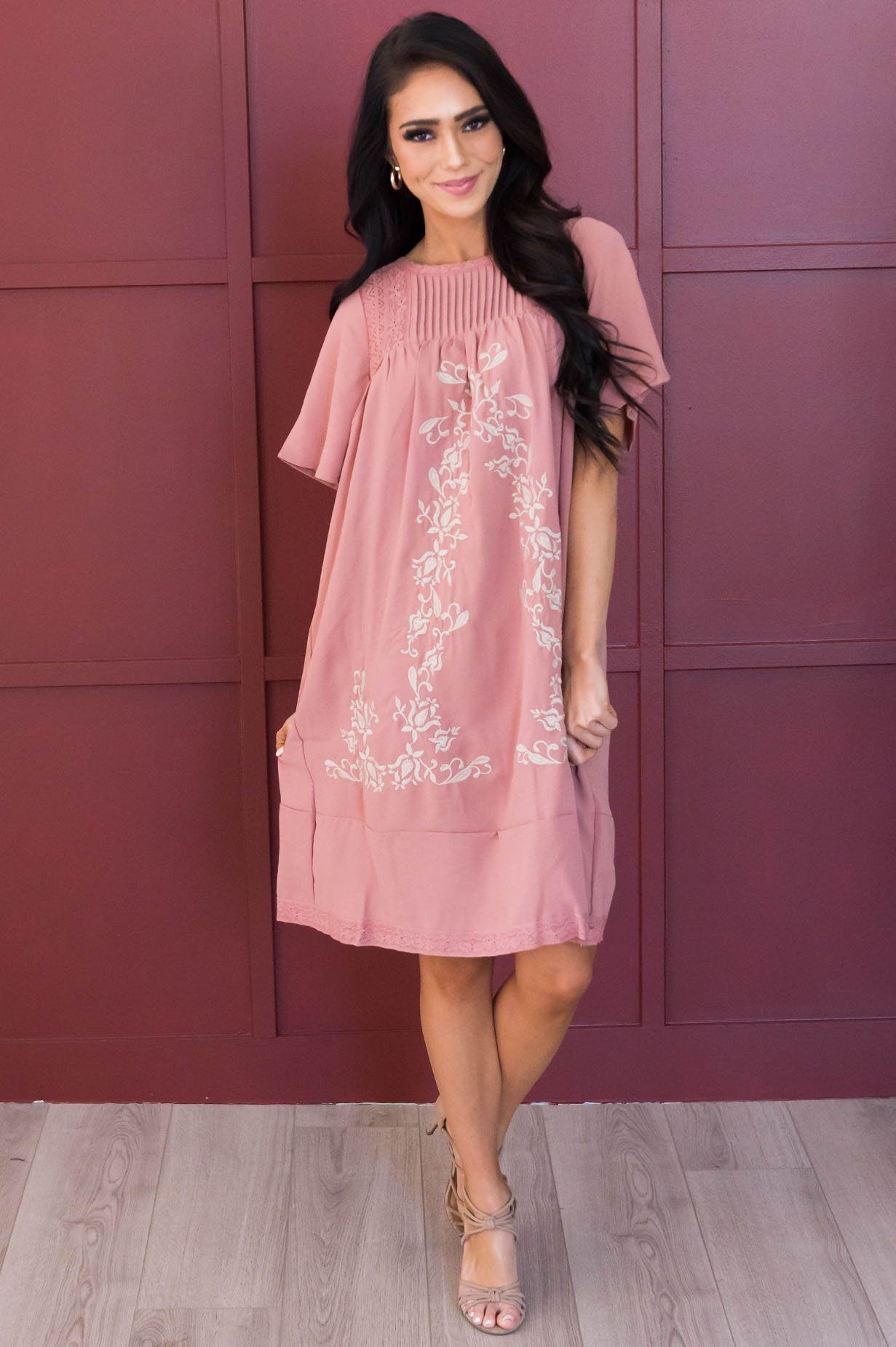 The Paige Embroidered Shift Dress Modest Dresses vendor-unknown 