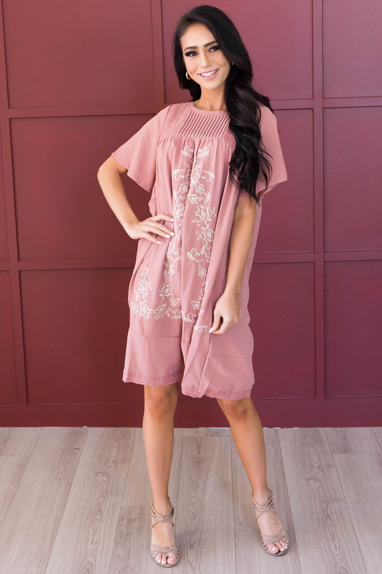 The Paige Embroidered Shift Dress Modest Dresses vendor-unknown 