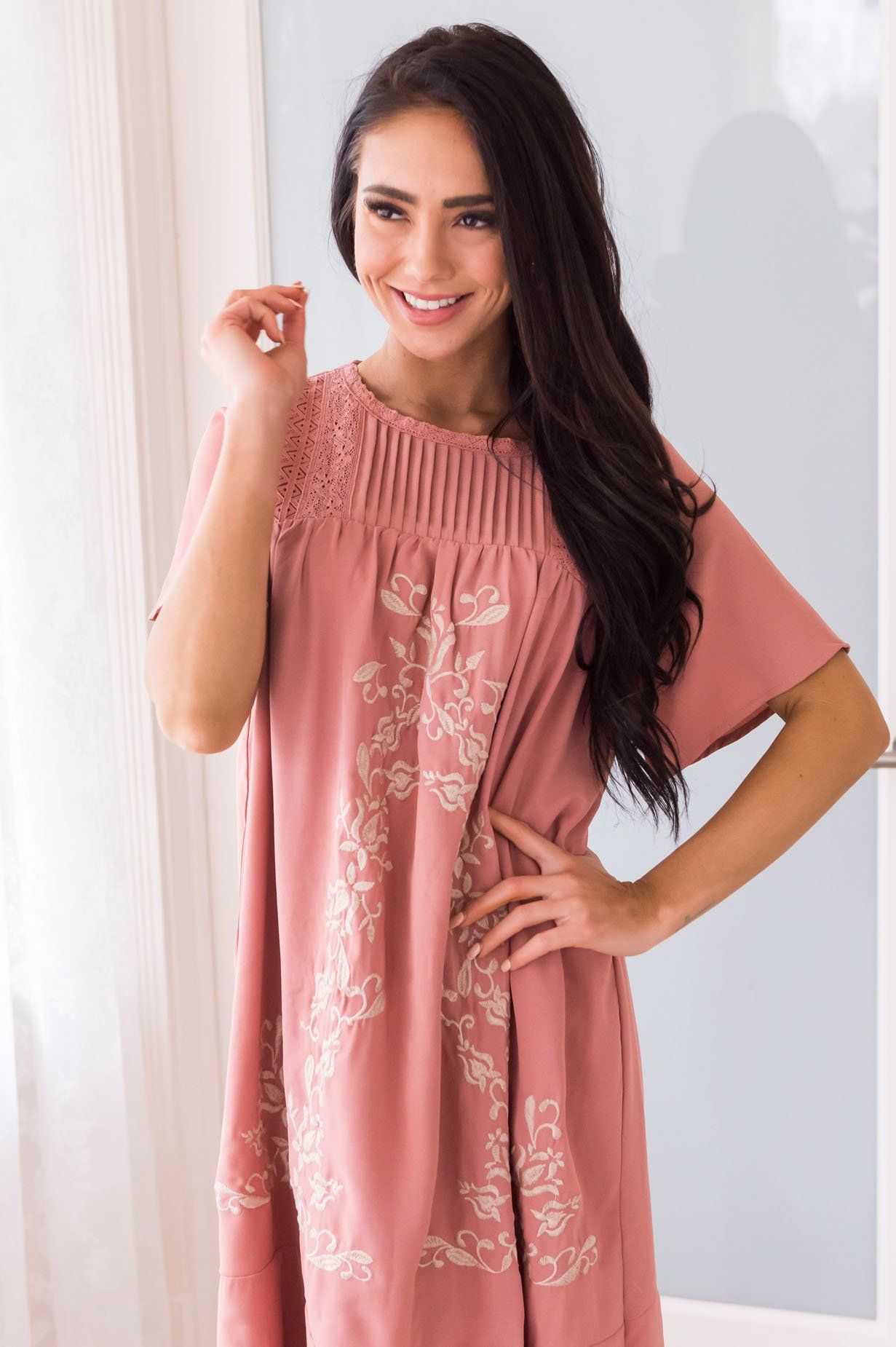 The Paige Embroidered Shift Dress Modest Dresses vendor-unknown 