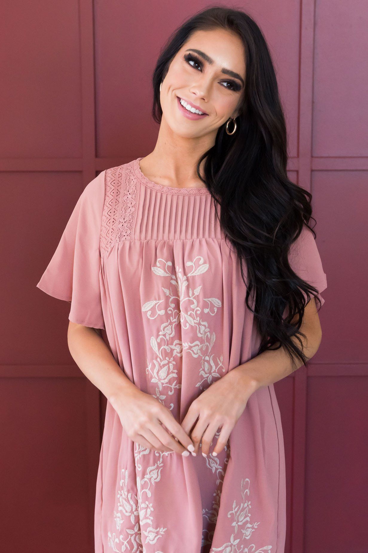 The Paige Embroidered Shift Dress Modest Dresses vendor-unknown 