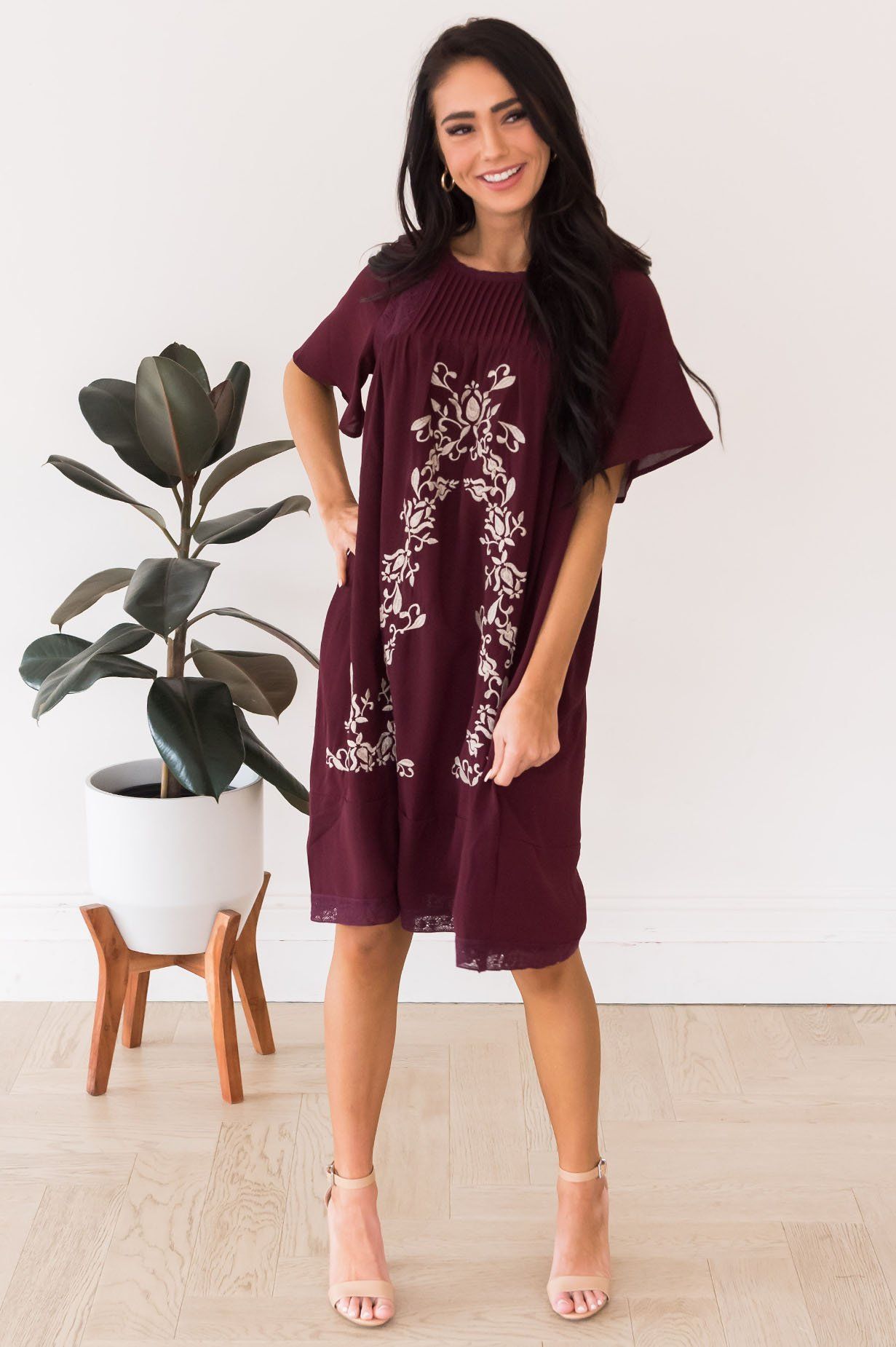 The Paige Embroidered Shift Dress Modest Dresses vendor-unknown 