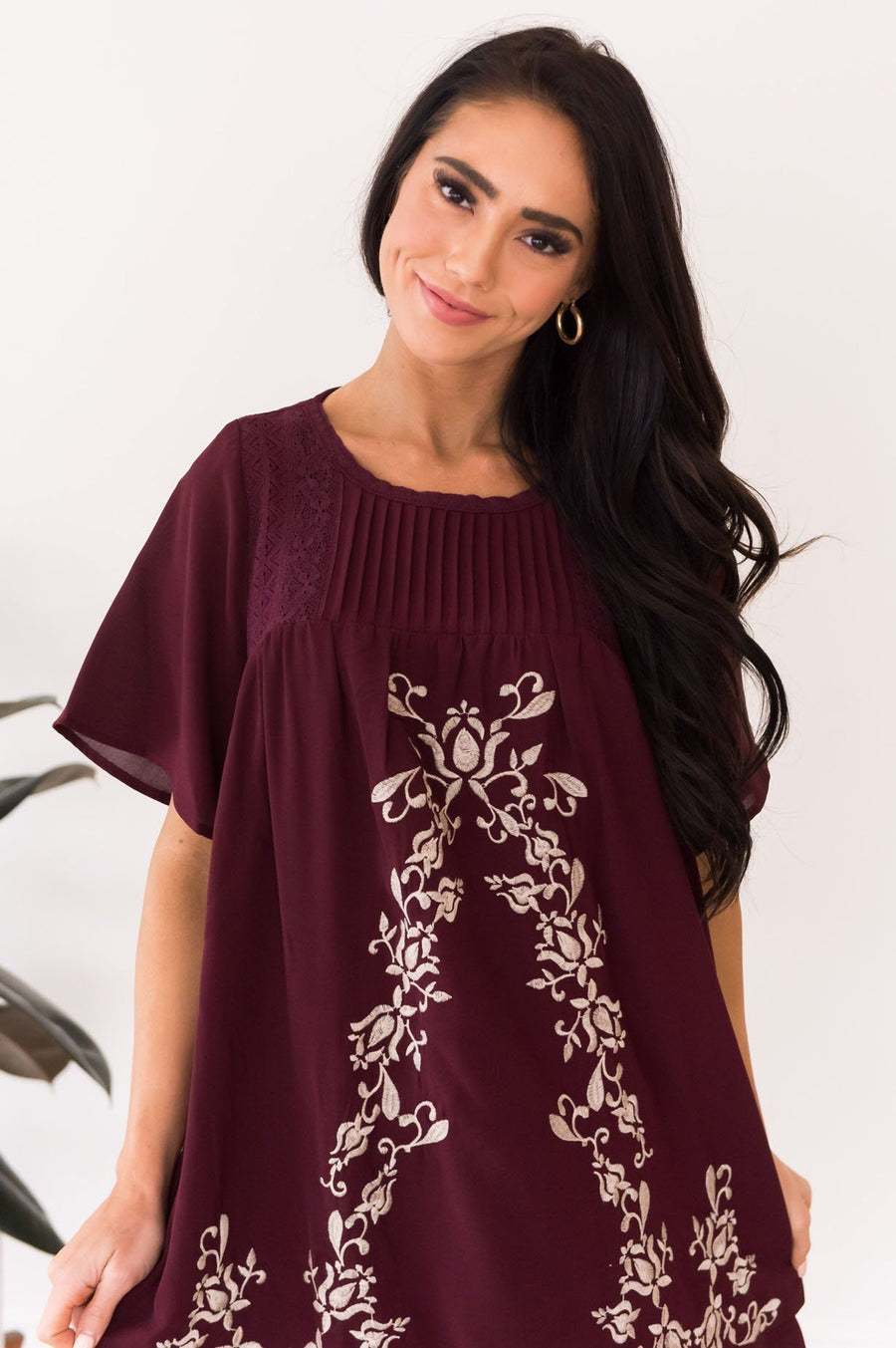 The Paige Embroidered Shift Dress Modest Dresses vendor-unknown 