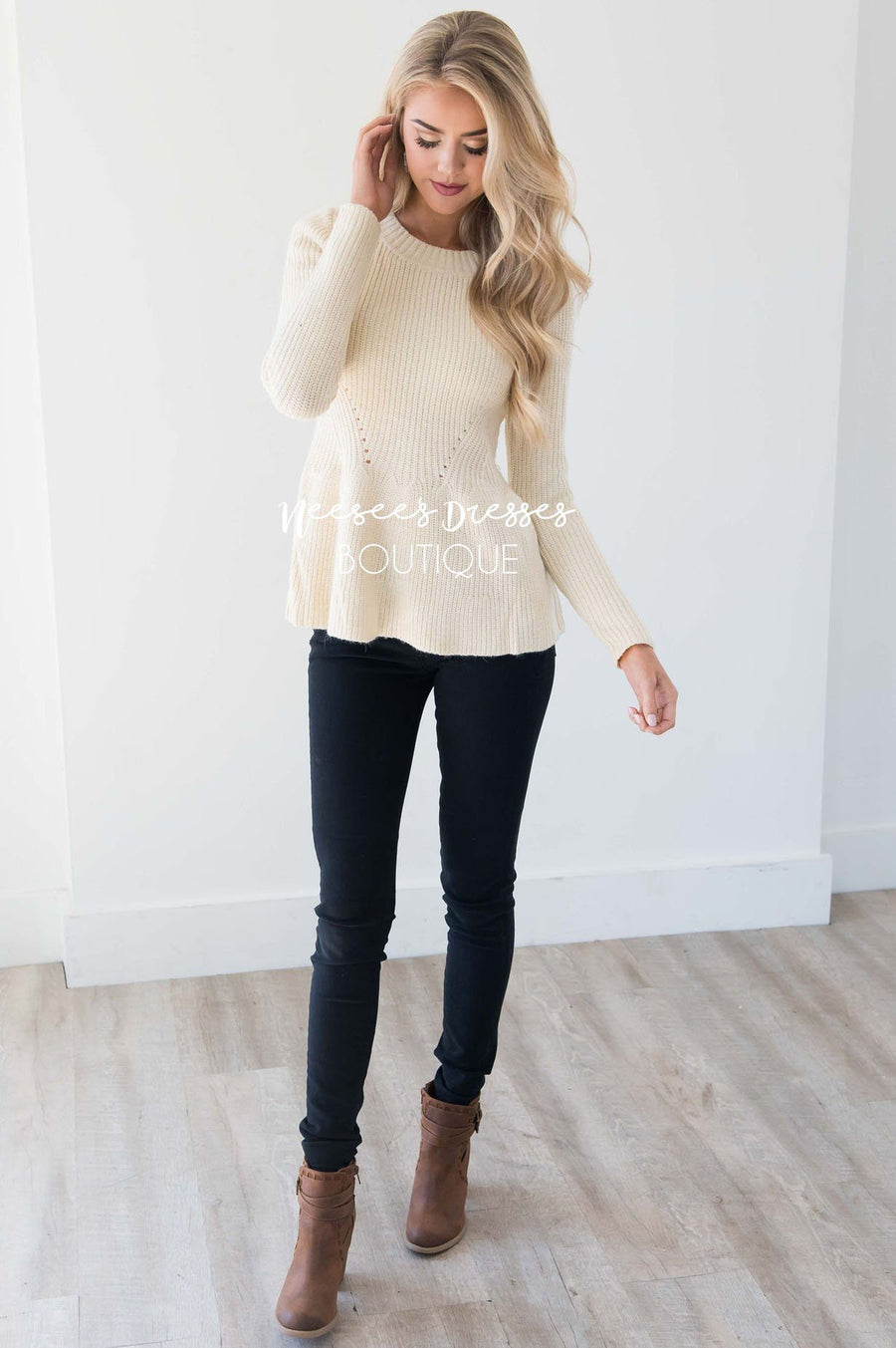 Fit And Flare Knit Sweater Tops vendor-unknown 