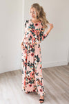 Peach Watercolor Long Sleeve Maxi Dress Modest Dresses vendor-unknown