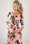 Peach Watercolor Long Sleeve Maxi Dress Modest Dresses vendor-unknown