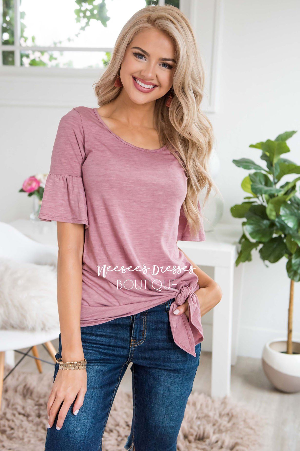 Cute Tie Bottom Bell Sleeve Top Tops vendor-unknown 