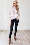 Dusty Pink & Ivory Diamond Print Sweater Tops vendor-unknown