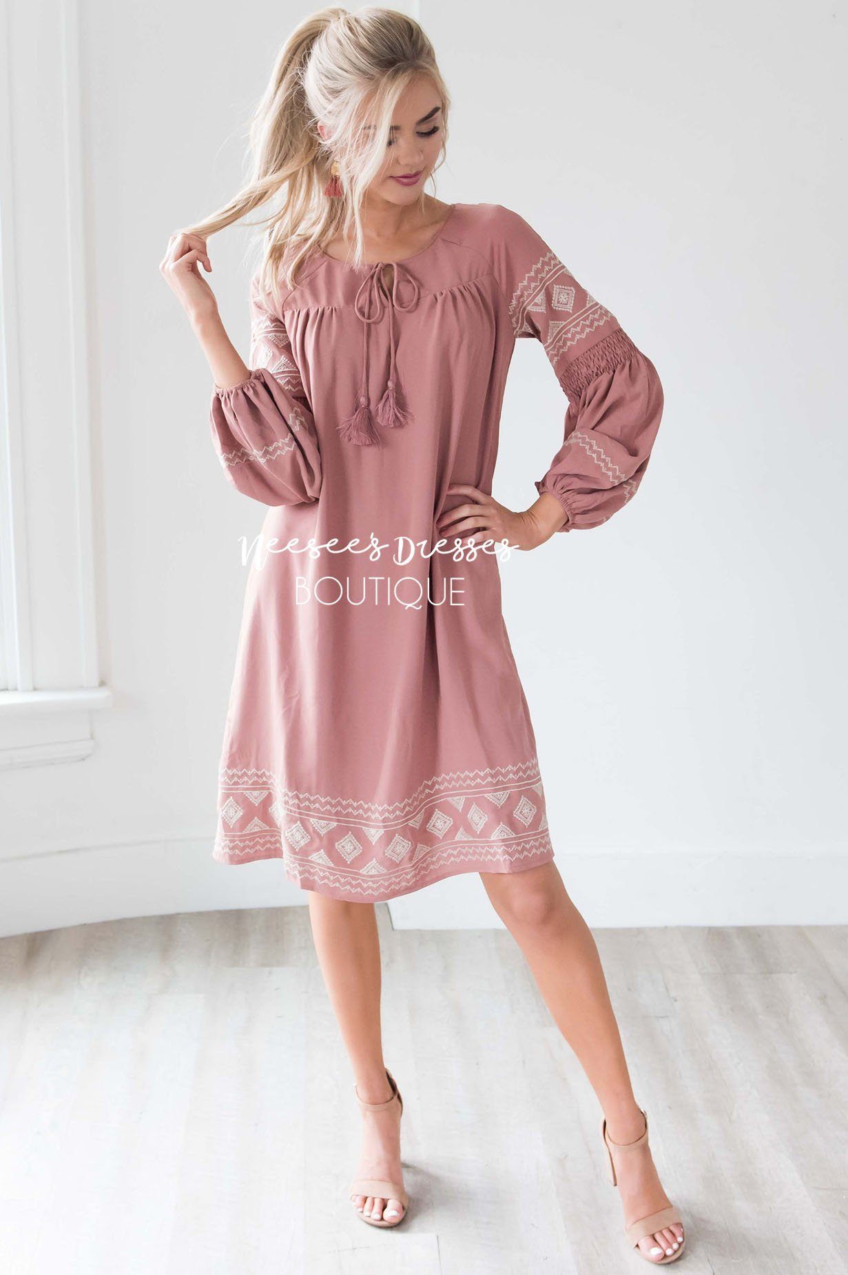 The Allie Boho Embroidered Dress Modest Dresses vendor-unknown 