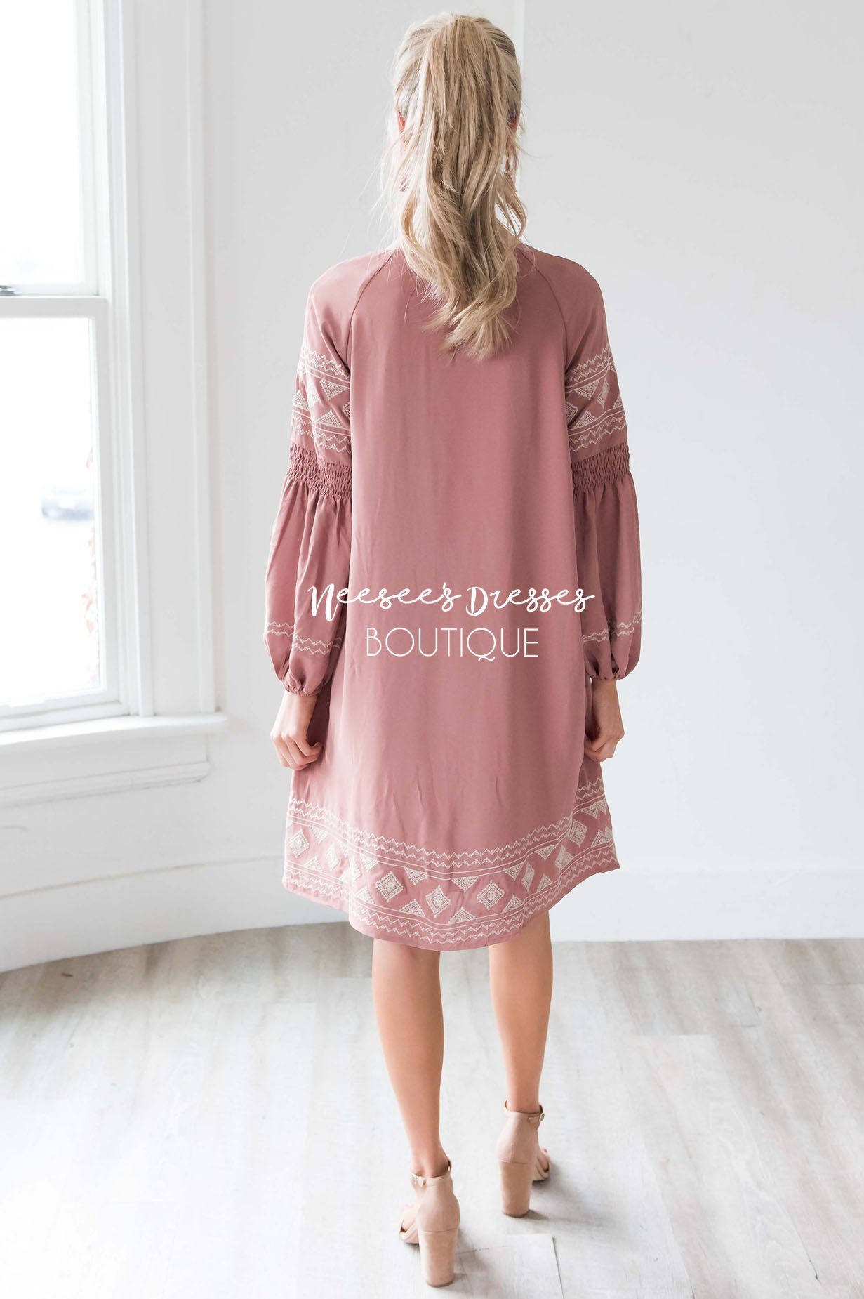 The Allie Boho Embroidered Dress Modest Dresses vendor-unknown 