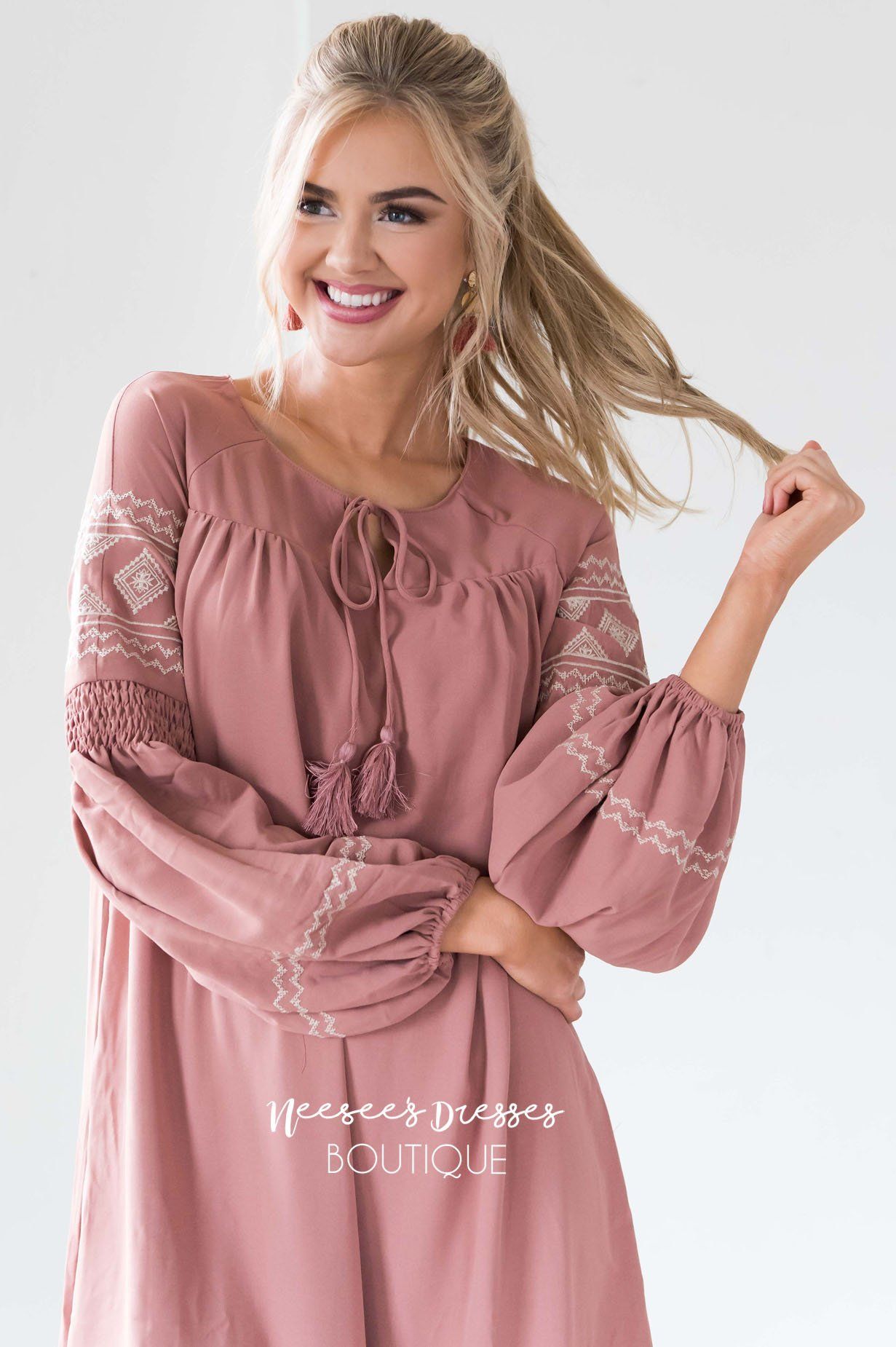 The Allie Boho Embroidered Dress Modest Dresses vendor-unknown 