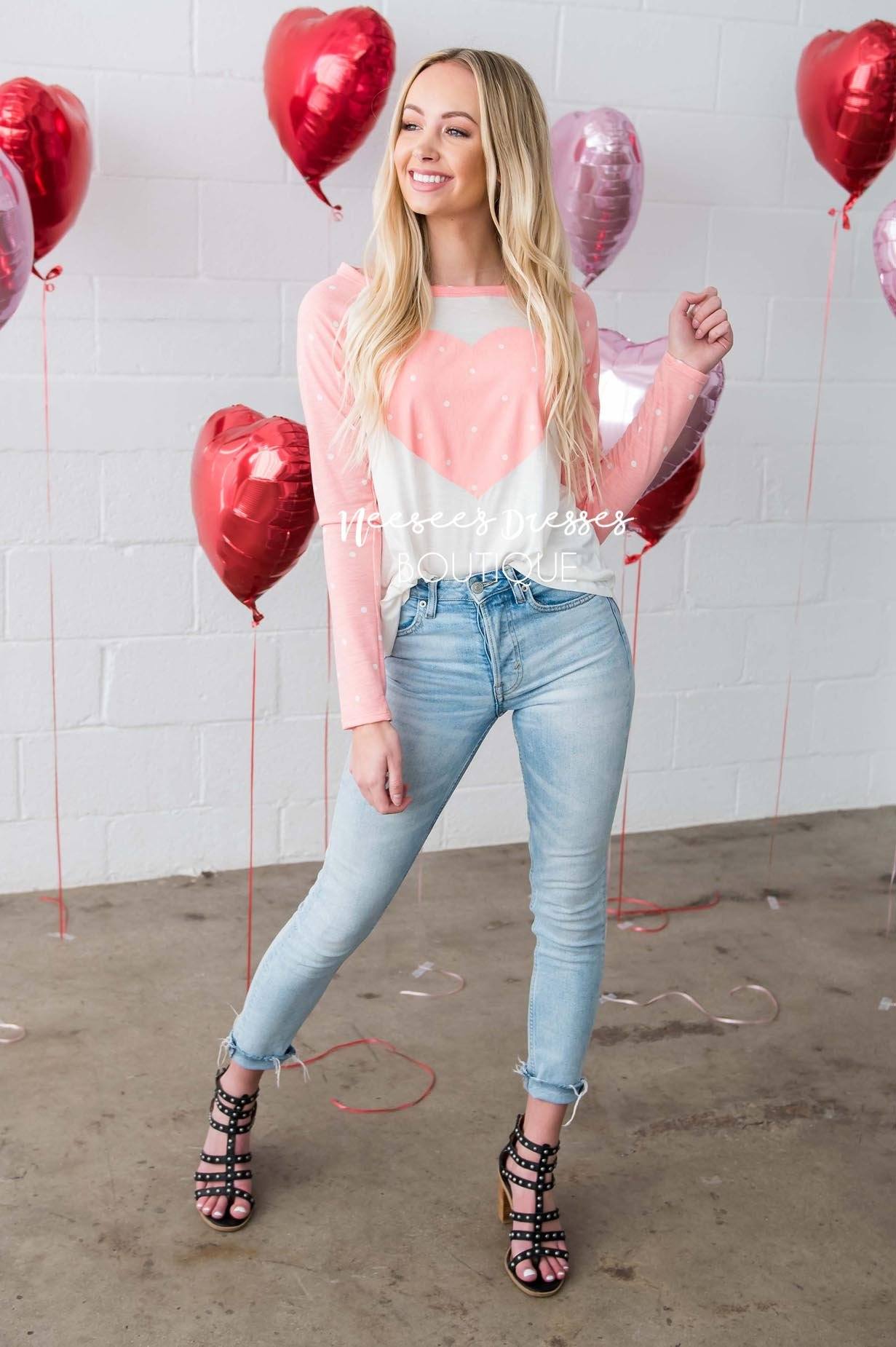 Polka Dotted Heart Baseball Tee Tops vendor-unknown 