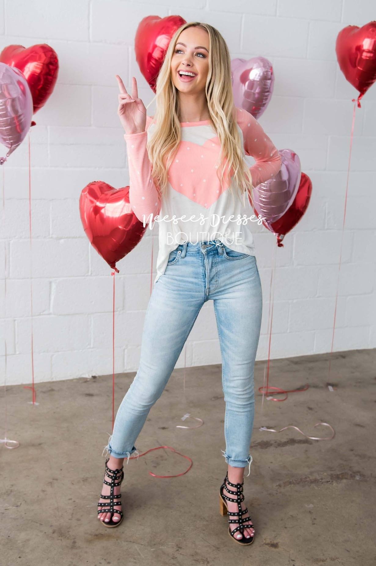 Polka Dotted Heart Baseball Tee Tops vendor-unknown 