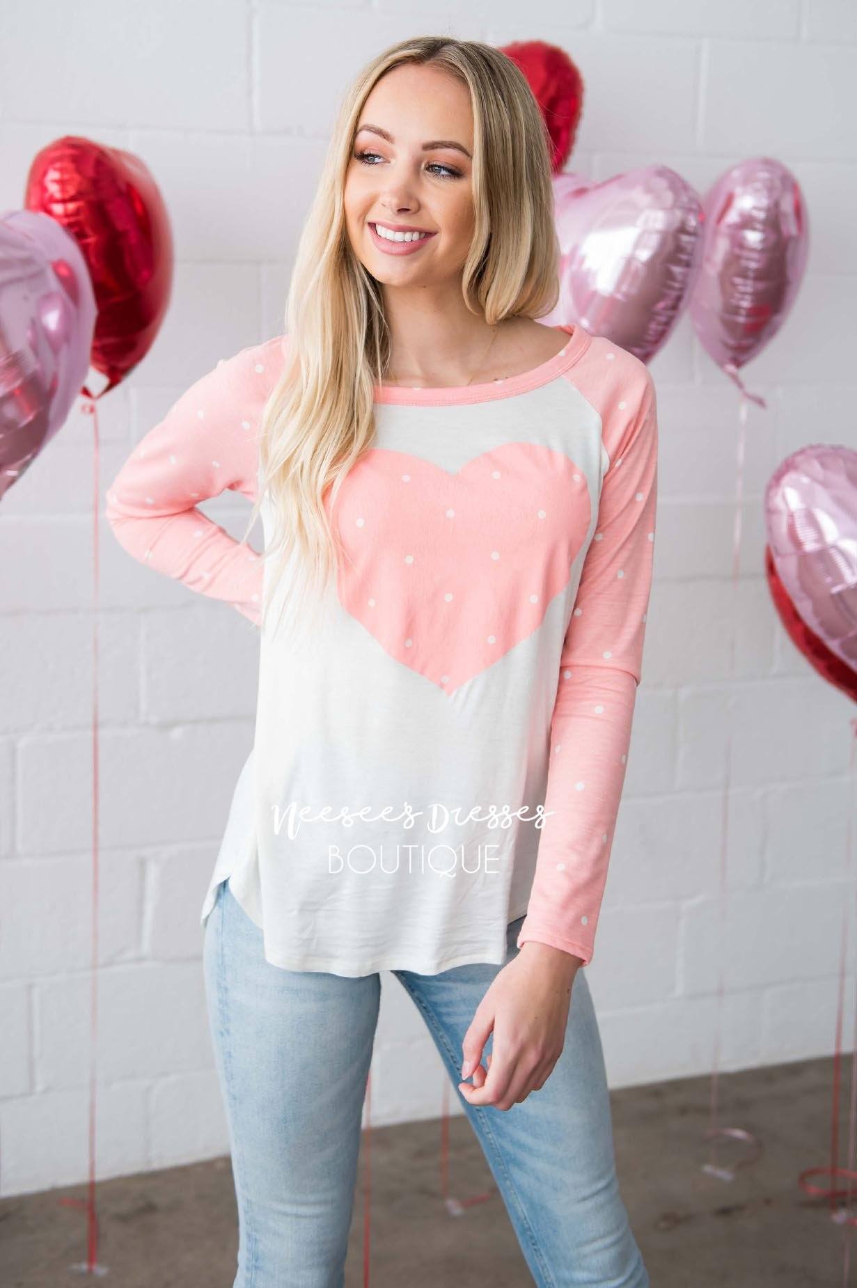 Polka Dotted Heart Baseball Tee Tops vendor-unknown 
