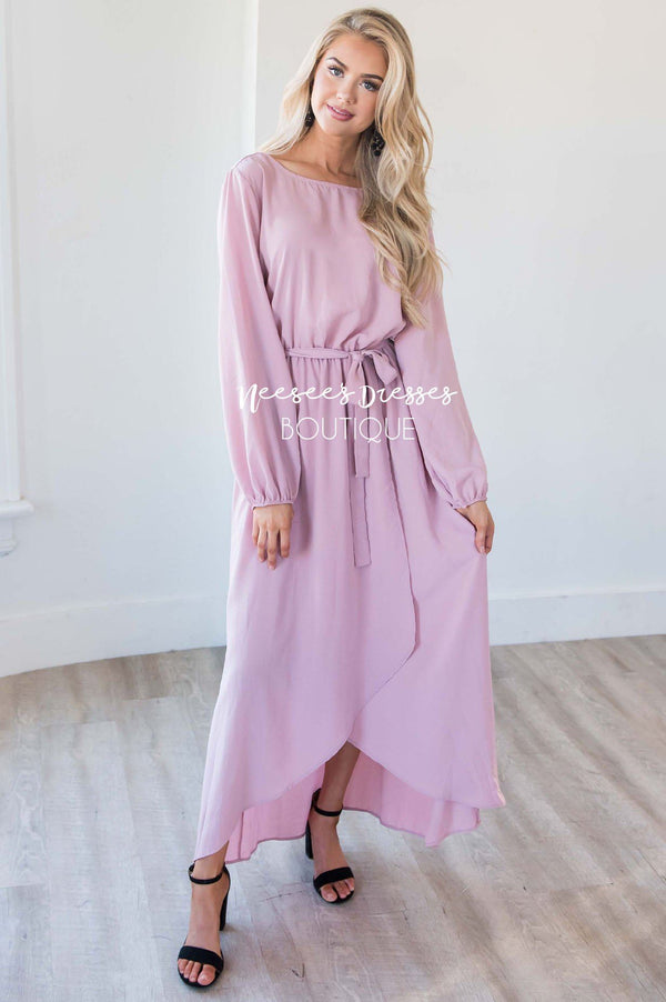 Dusty Pink Wrap Dress Modest Church Dress | Best and Affordable Modest ...