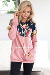Floral Top Pink Cowl Neck Sweater Tops vendor-unknown