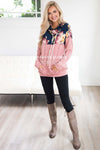 Floral Top Pink Cowl Neck Sweater Tops vendor-unknown