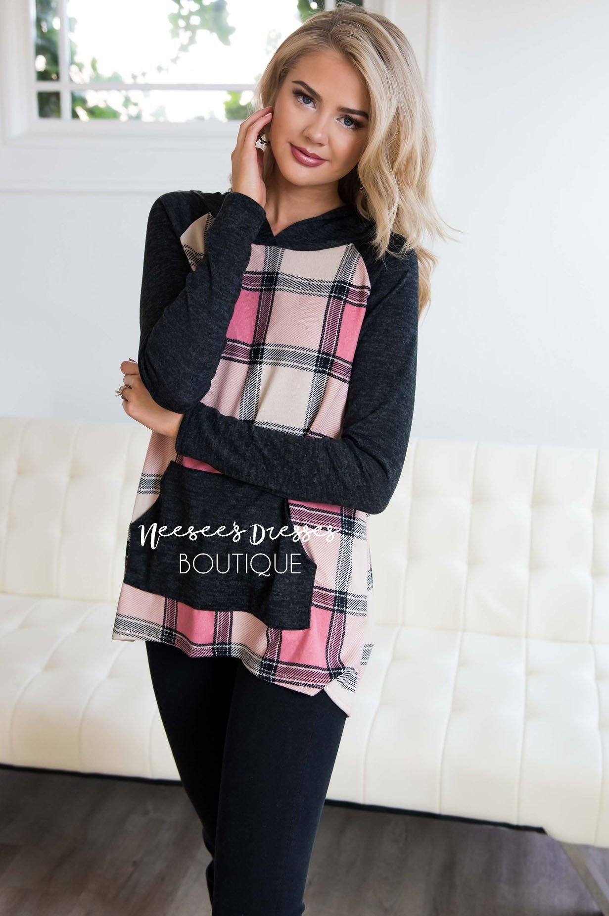 Plaid Pullover Hoodie Tops vendor-unknown 