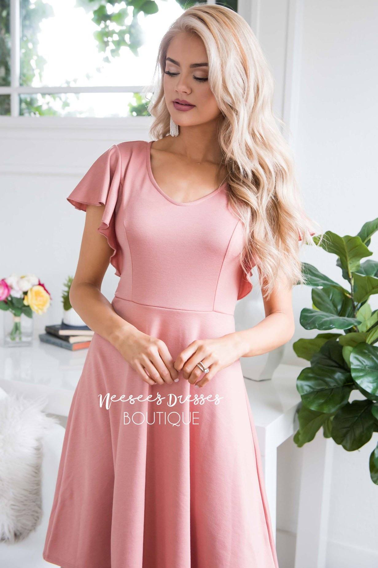The Daisie Ruffle Shoulder Dress Modest Dresses vendor-unknown 